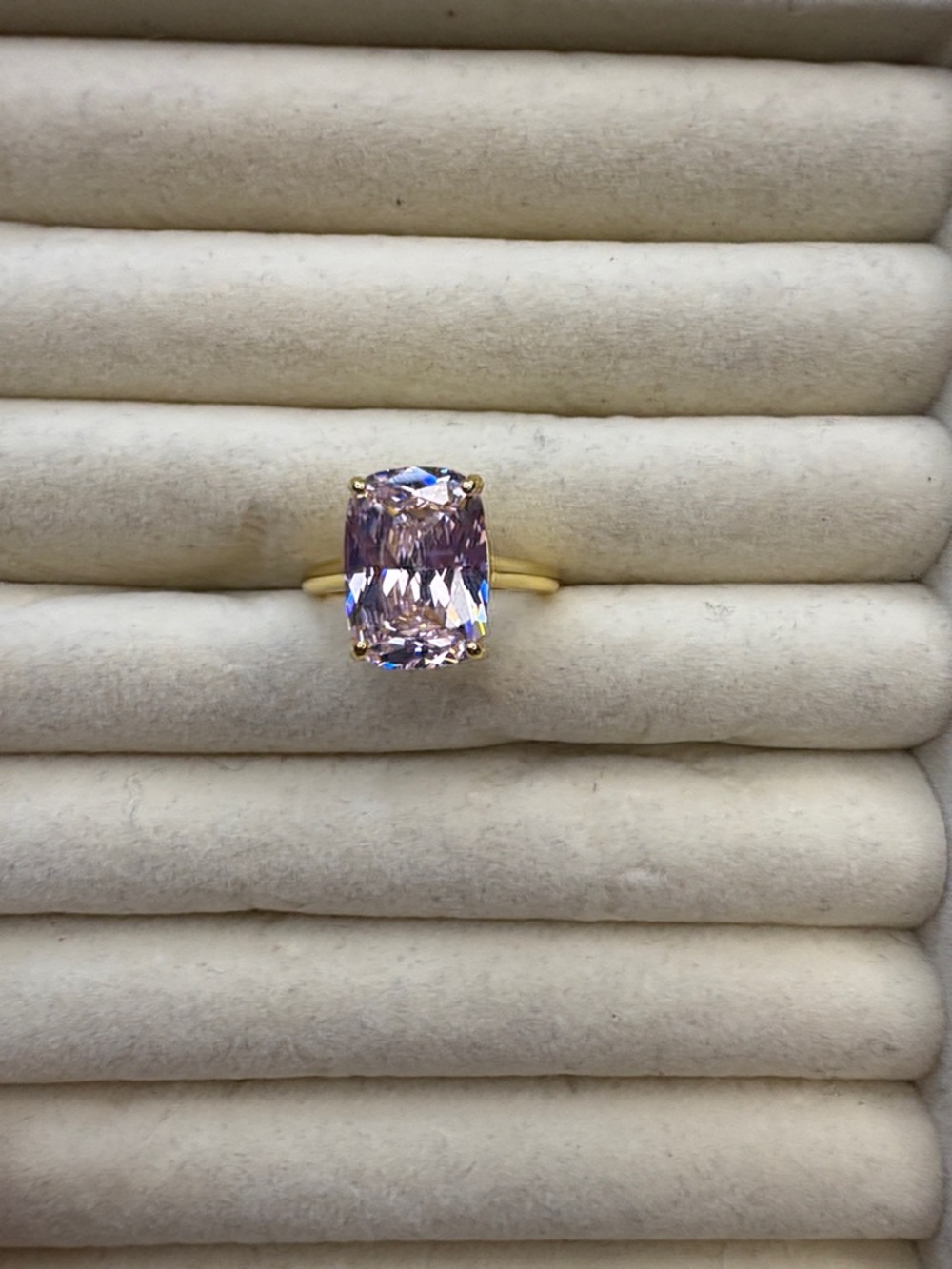Elegant Gold Ring with Light Purple Cushion-Cut Stone size 7